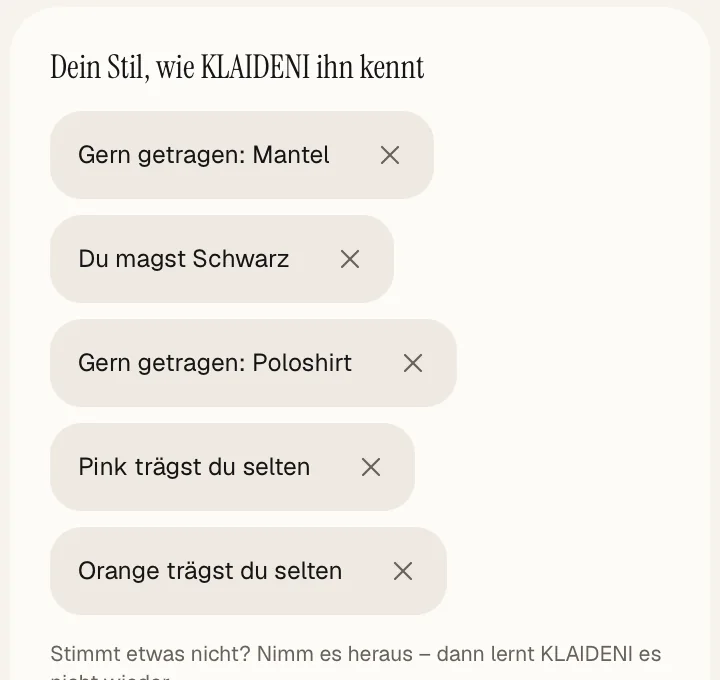 Aus der App: «Dein Stil, wie KLAIDENI ihn kennt»